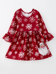 Girls Dress Of 2 Pcs In One Package Christmas Girls Santa Print Dress