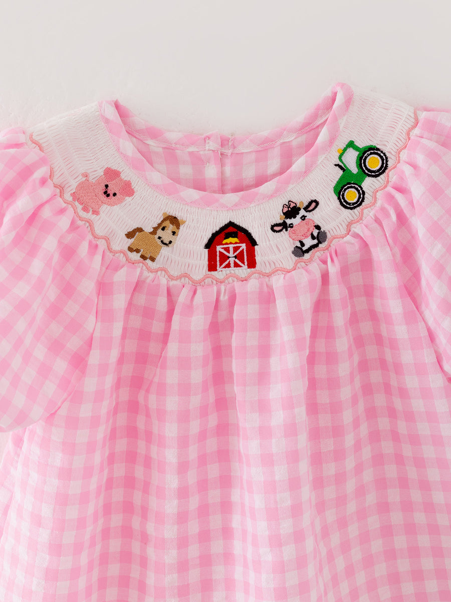 Farm Pink Smocking Embroidered Girls Dress