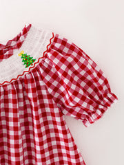 Christmas Tree Smocking Embroidered Girls Dress