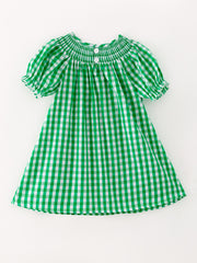 Christmas Santa Claus Smocking Green Plaid Embroidery Dress