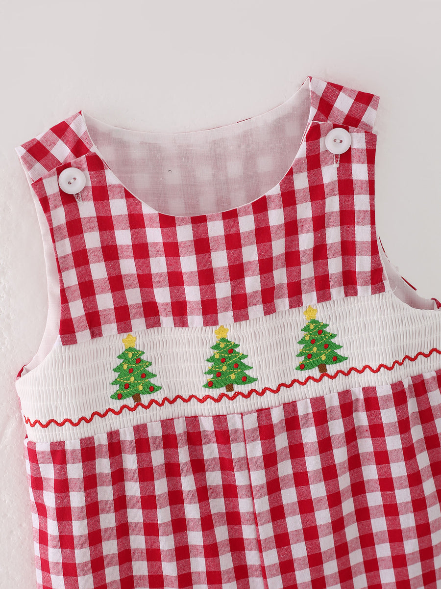 Christmas Tree Smocking Embroidered Boys Romper