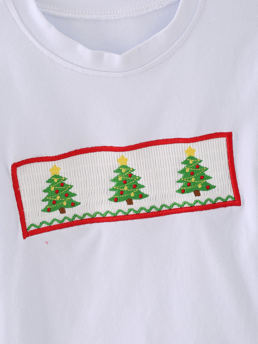 Christmas Tree Smocking Embroidered Girls Outfits