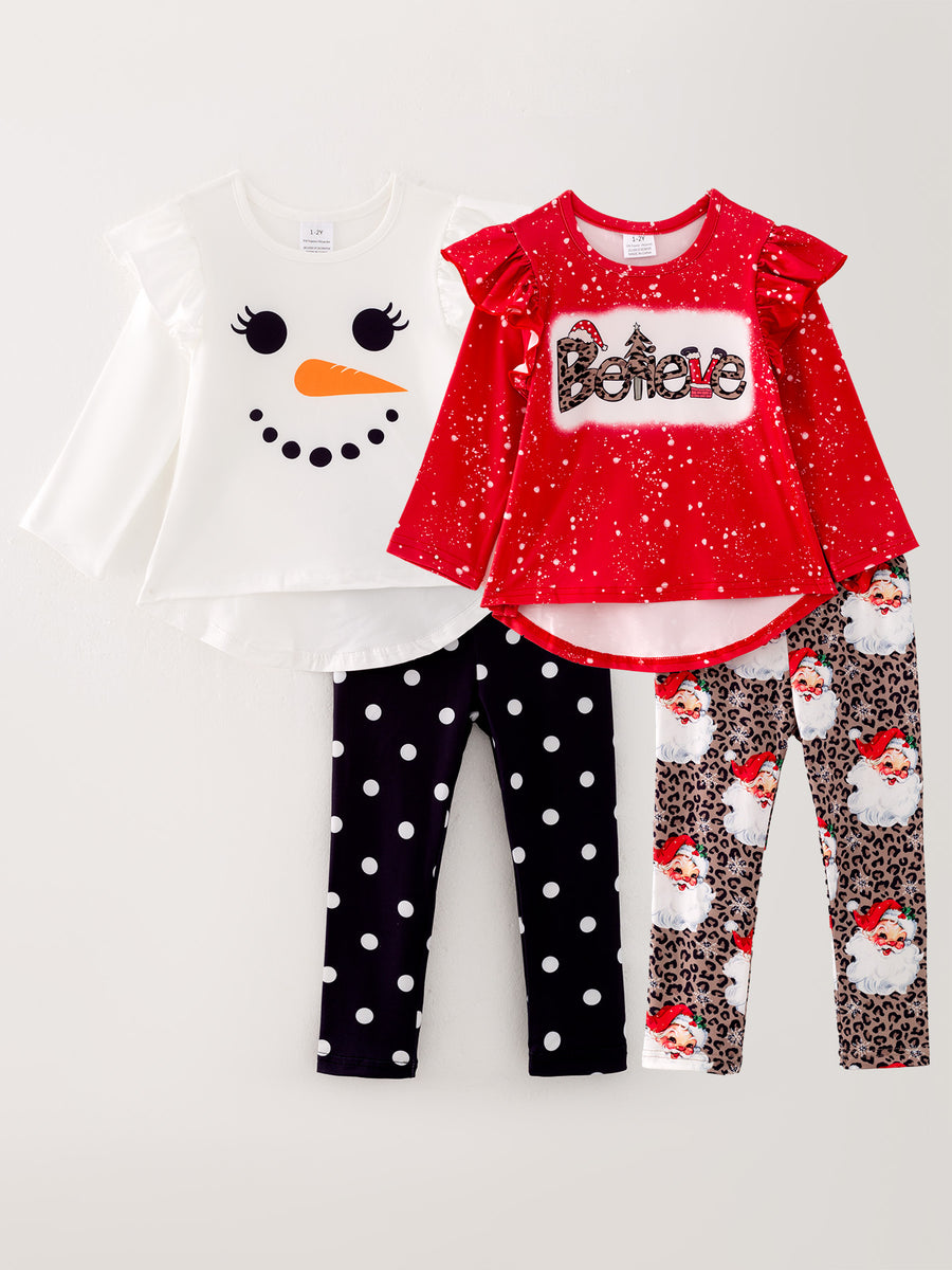 Girls Set Of 2 Pcs In One Package Christmas Girls Milk Silk Print Set