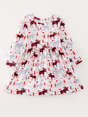 Girls Dress Of 4 PCS In One Package Christmas Print Dress