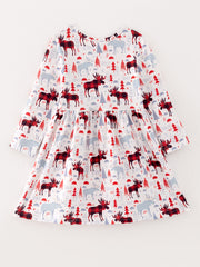 Girls Dress Of 4 PCS In One Package Christmas Print Dress