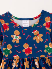 Christmas Girls Dress Of 2 Pcs In One Package Gingerbread Man Print Dress