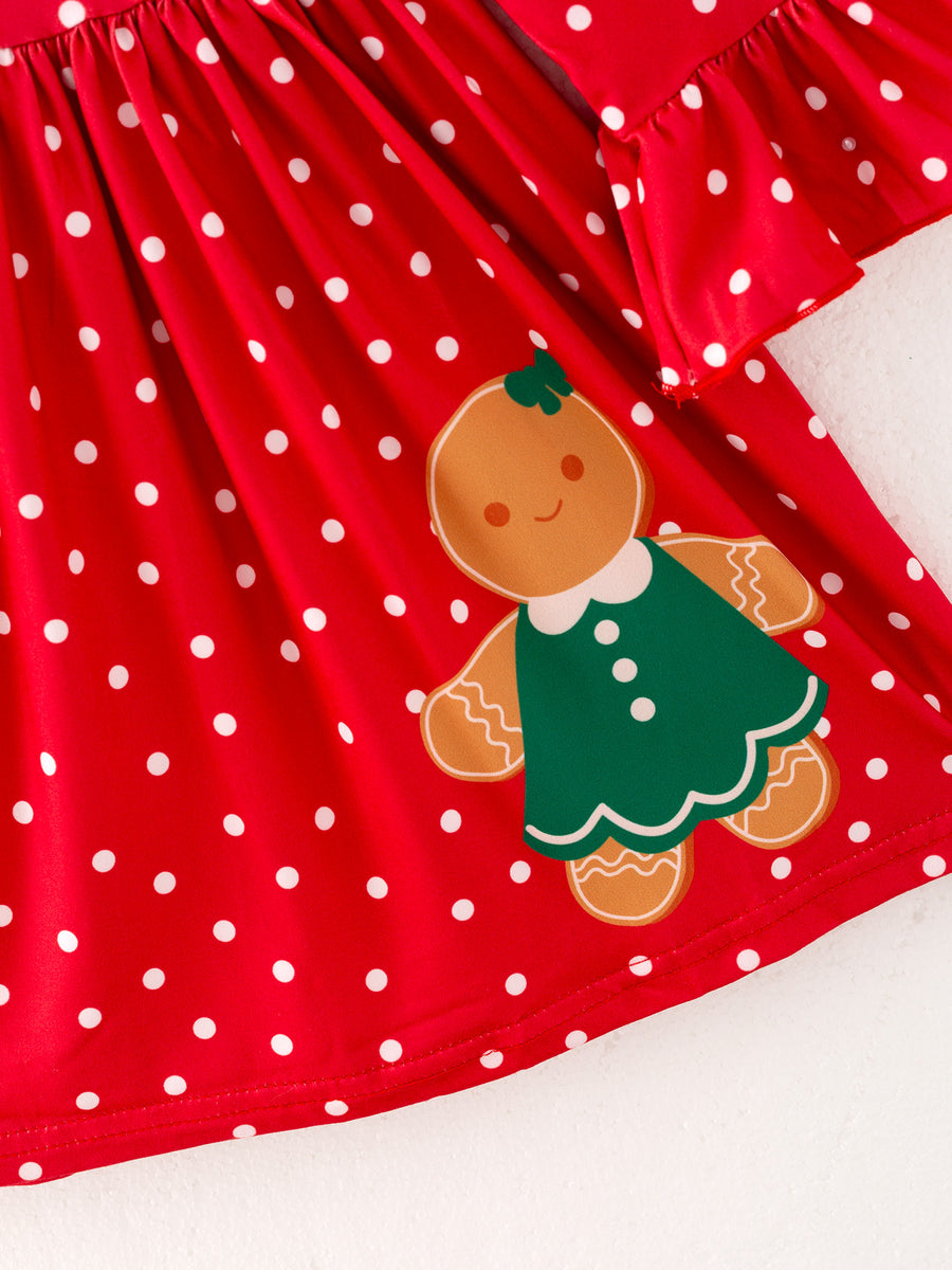 Christmas Girls Dress Of 2 Pcs In One Package Gingerbread Man Print Dress