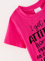 Girls Hot pink "ATTITUDE" Letter Print Top + Leopard Print Flared Pants