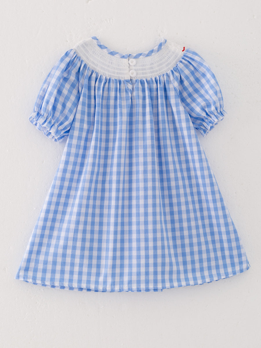 Farm Blue Smocking Embroidered Girls Dress