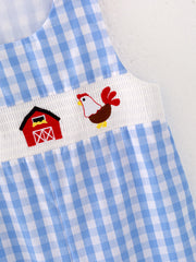 Farm Boys Turkey Plaid Woven Smocking Embroidered Romper