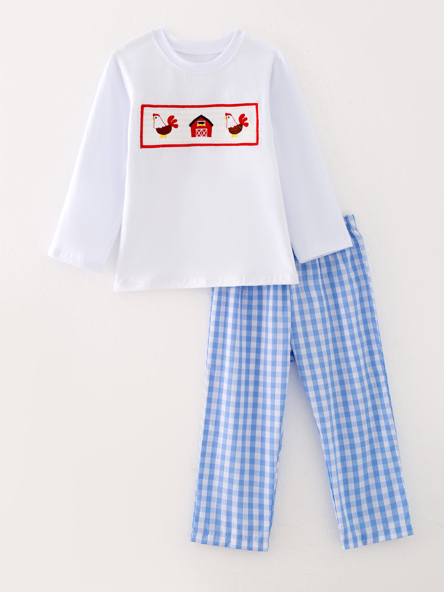 Farm Blue Smocking Embroidered Boys Outfits