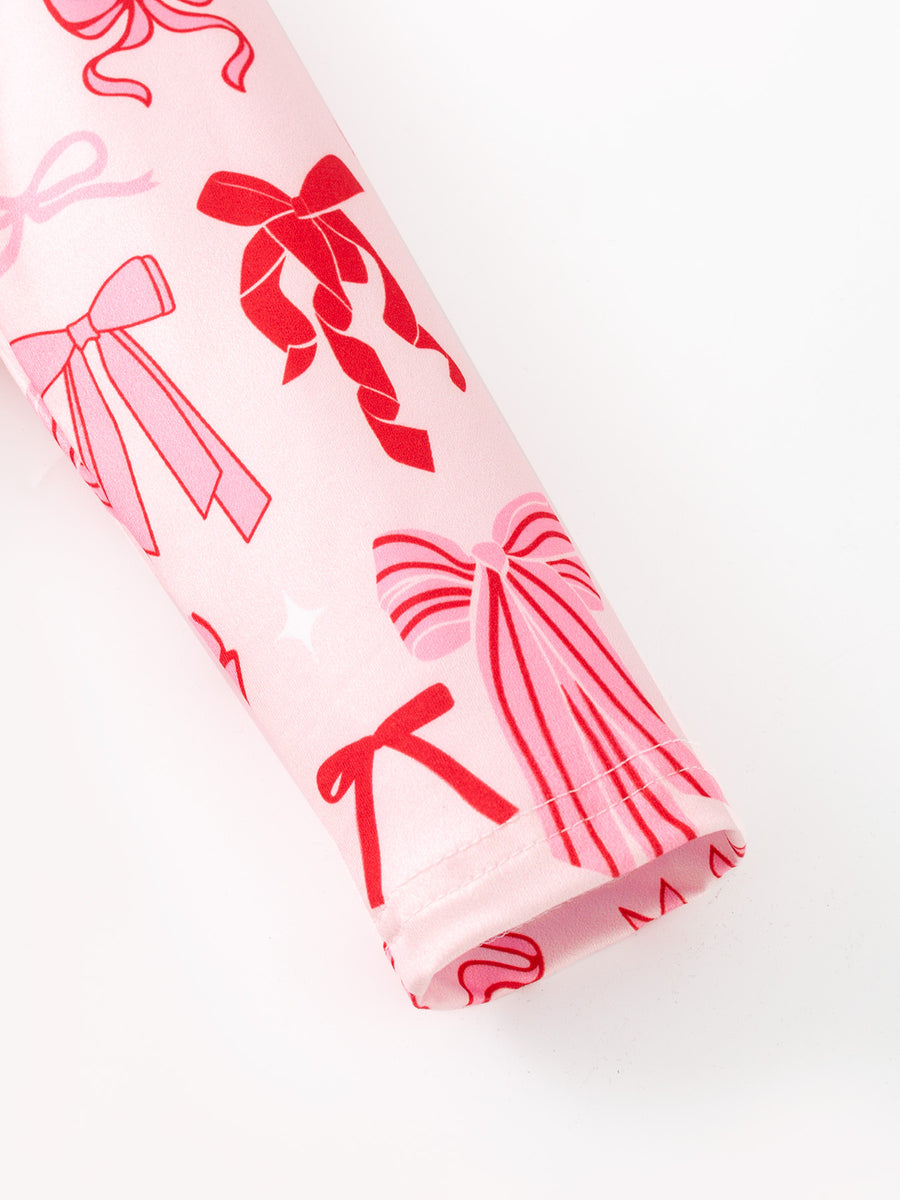 Toddler Girls Valentine Bow Print Long Sleeves Dress