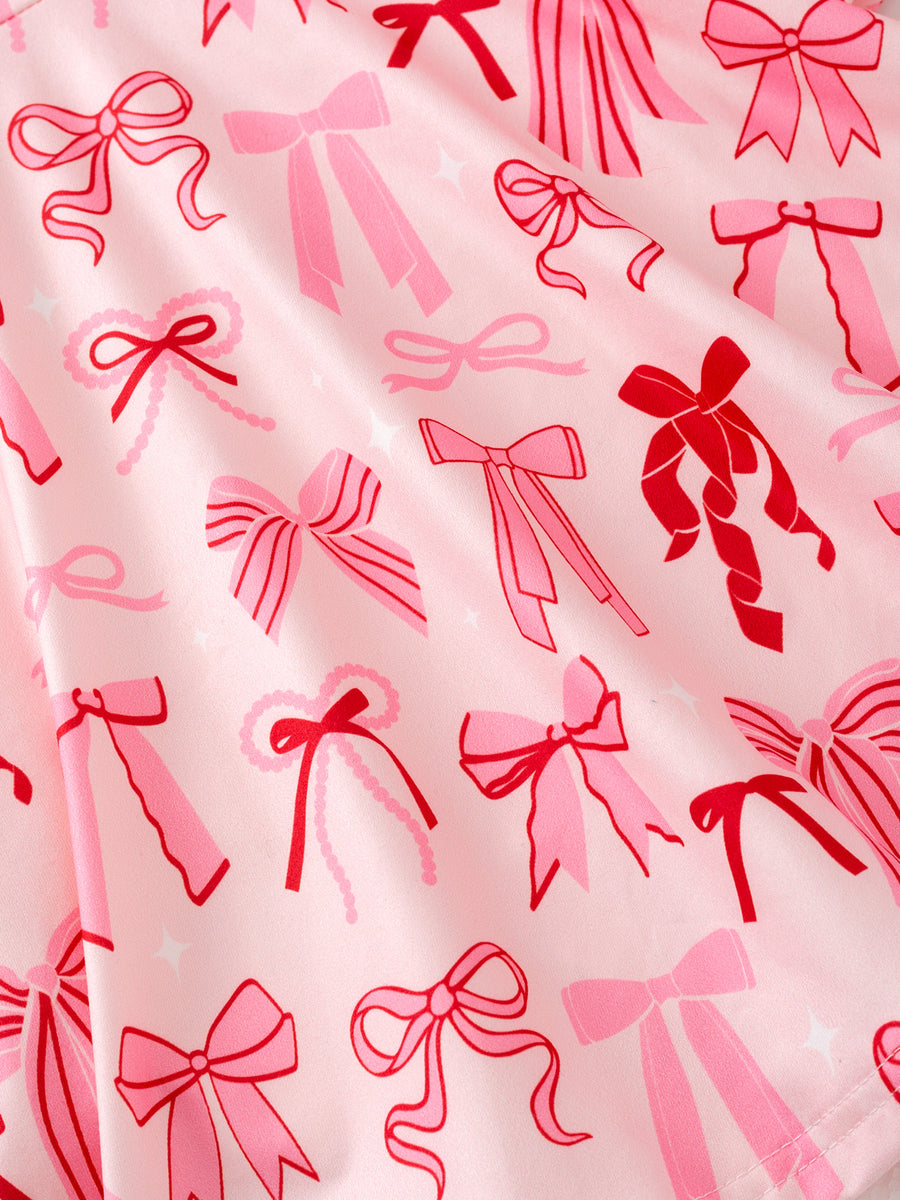 Toddler Girls Valentine Bow Print Long Sleeves Dress