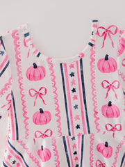 Halloween Pumpkin Bow Pink Short Sleeve Dress