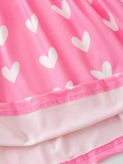 Girls Valentine’s Outfit Pink Heart Long Sleeve Dress with Pockets