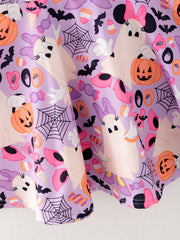 Halloween Ghost Spider Web Pumpkin Character Print Short Sleeve Dress