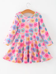 Toddler Girls Valentine Dress – Colorful Candy Heart Print Outfit