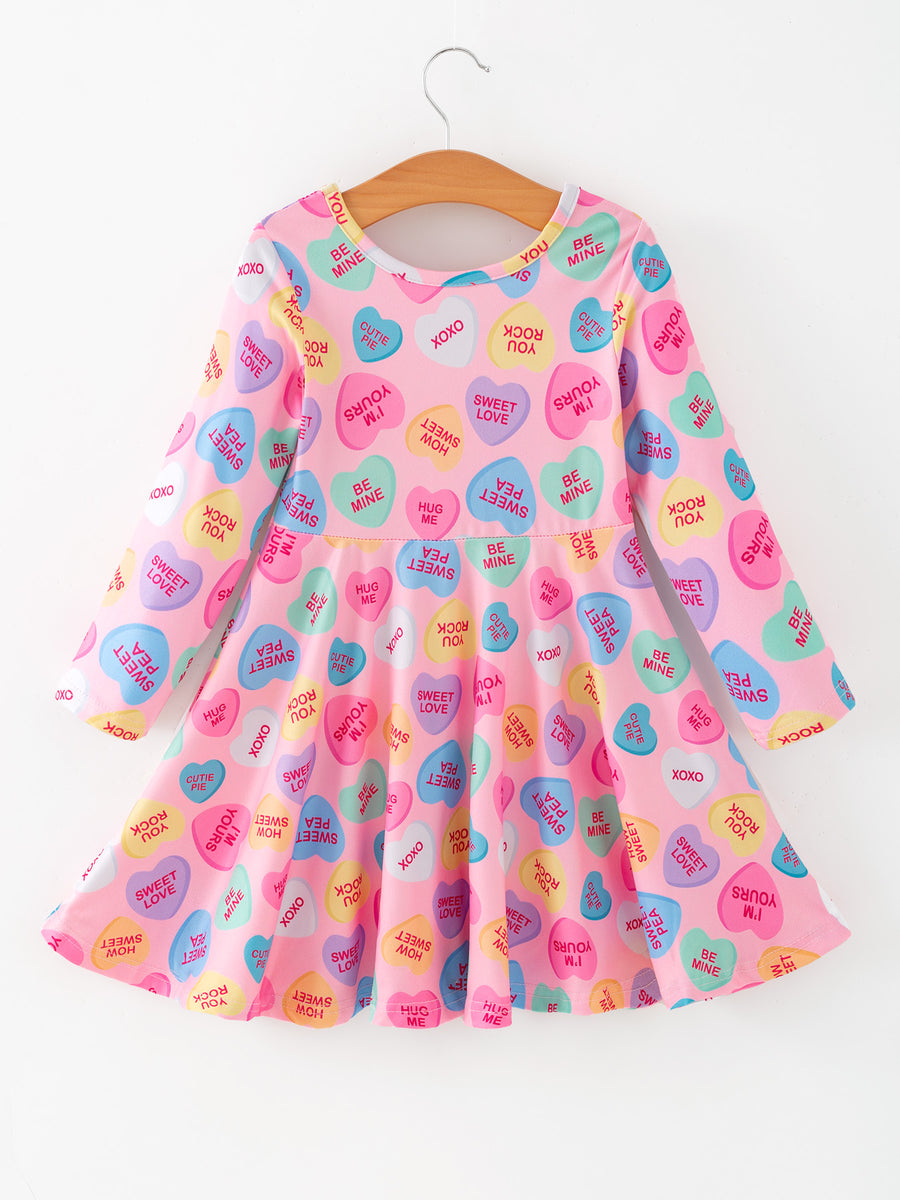 Toddler Girls Valentine Dress – Colorful Candy Heart Print Outfit