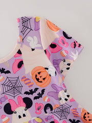 Halloween Ghost Spider Web Pumpkin Character Print Short Sleeve Dress