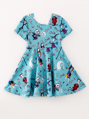 Halloween Girls Witch Character Skull Print Dress