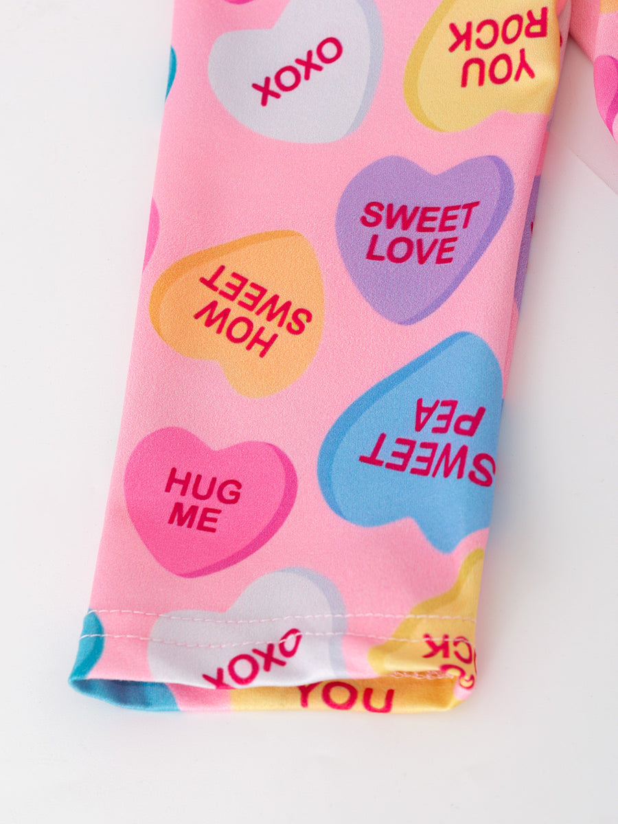 Toddler Girls Valentine Dress – Colorful Candy Heart Print Outfit