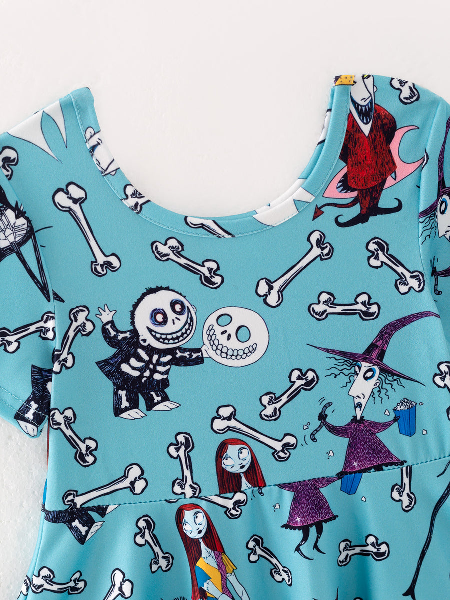 Halloween Girls Witch Character Skull Print Dress