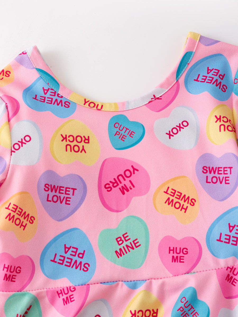 Toddler Girls Valentine Dress – Colorful Candy Heart Print Outfit