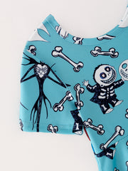 Halloween Girls Witch Character Skull Print Dress