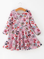 Valentine's Day Character Camera Print Girls' Dress