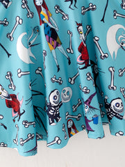 Halloween Girls Witch Character Skull Print Dress