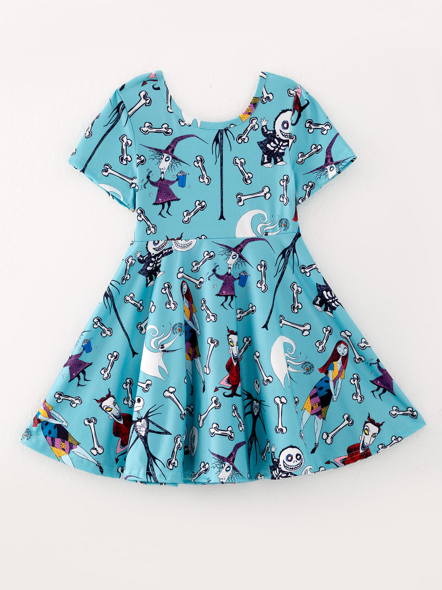 Halloween Girls Witch Character Skull Print Dress