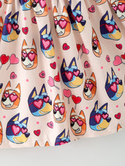 Girls' Valentine's Day Character Print Love Lollipop Ruffle Sleeve Dress