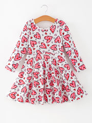 Toddler Girls Valentine Party Red Heart Print Dress