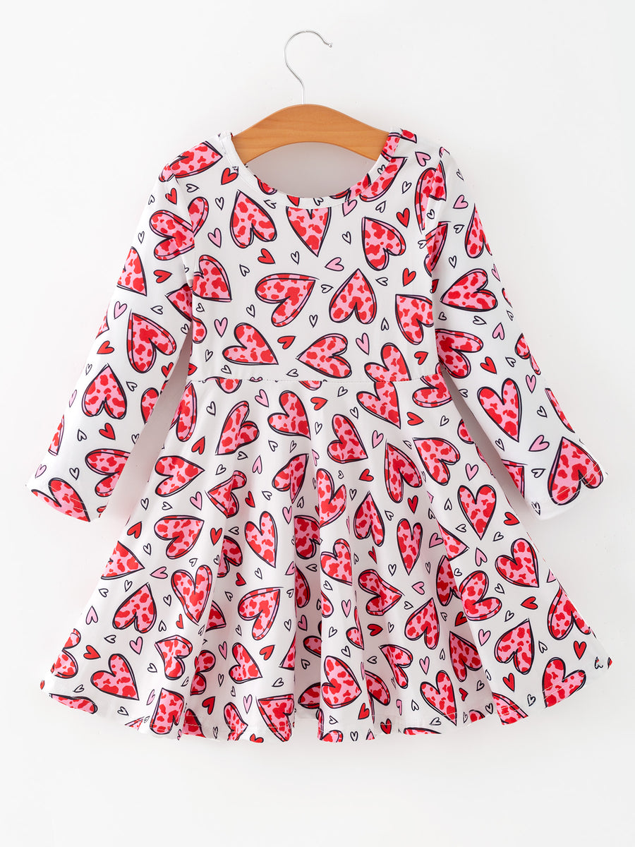 Toddler Girls Valentine Party Red Heart Print Dress