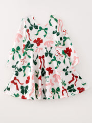 Girls Christmas Bow Print Dress