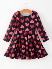 Girls Valentine's Day Black Dress With Leopard Heart Print