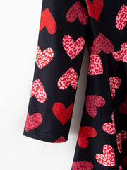 Girls Valentine's Day Black Dress With Leopard Heart Print