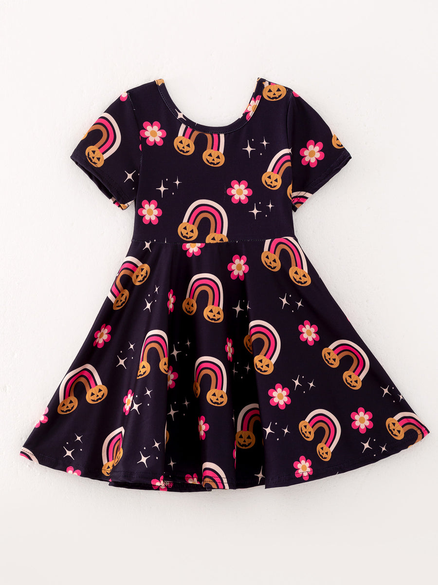 Girls Autumn Star Rainbow Print Dress