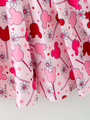 Valentine Dress for Girls – Pink Dress with Daisy & Lollipop Print