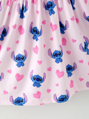 Valentine's Day Character Print Ruffle Long Sleeve Girls Dress