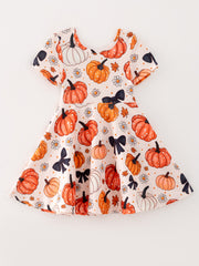 Halloween Pumpkin Bow Print Dress