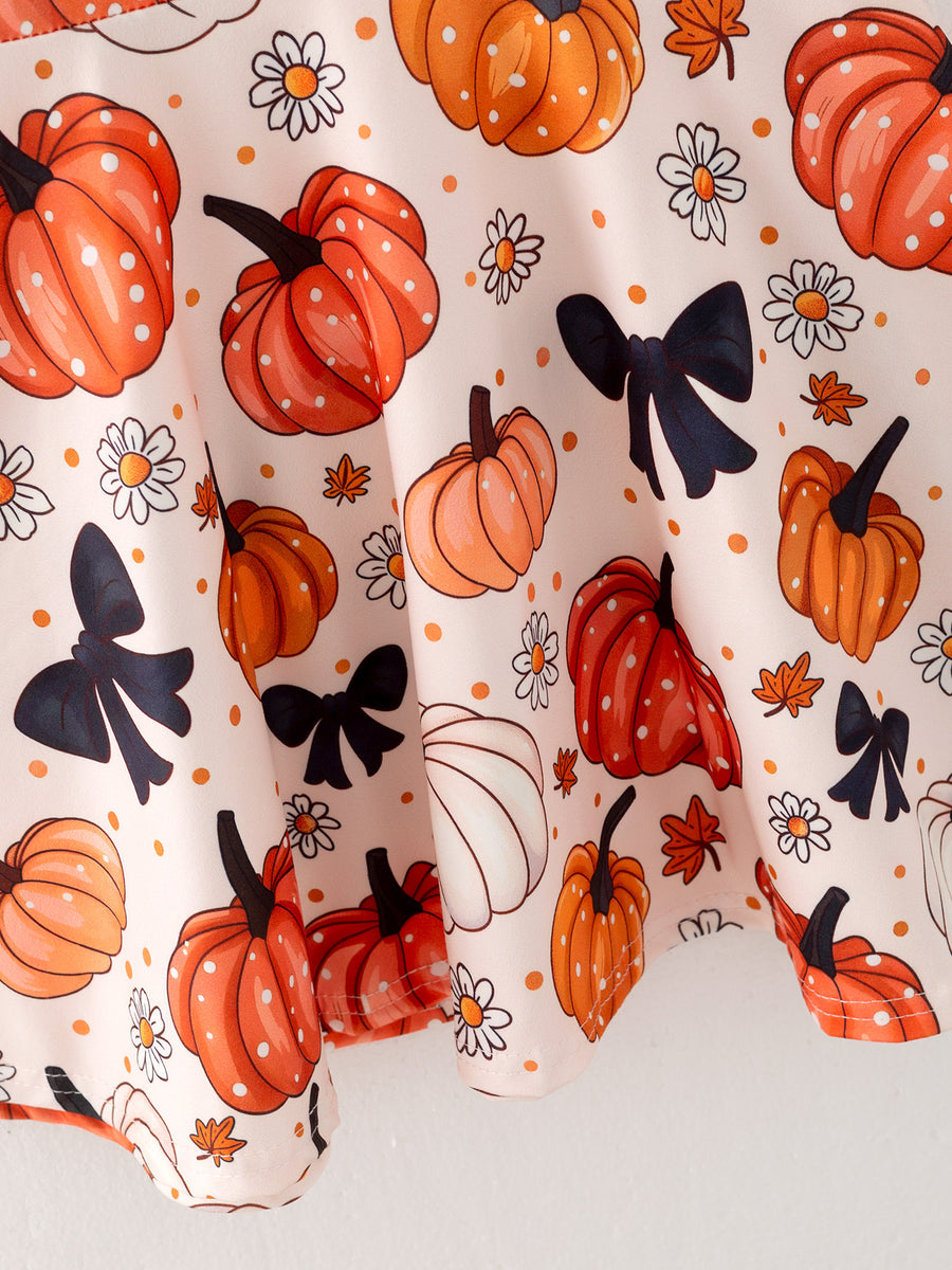 Halloween Pumpkin Bow Print Dress