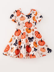 Halloween Pumpkin Bow Print Dress