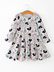 Valentine's Day Girls Castle Character Print Long Sleeve Dress