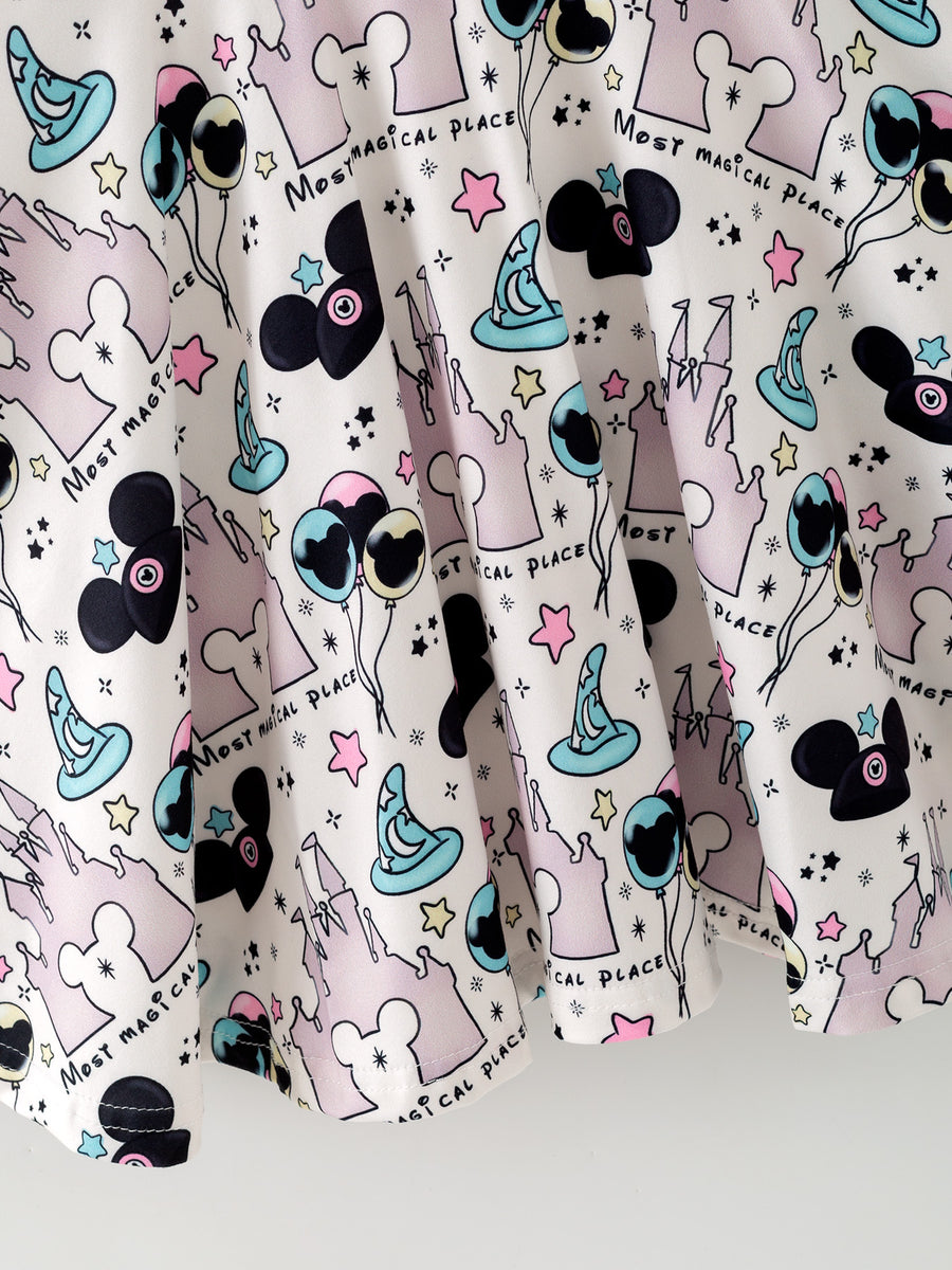 Valentine's Day Girls Castle Character Print Long Sleeve Dress