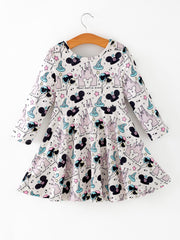 Valentine's Day Girls Castle Character Print Long Sleeve Dress