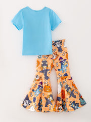 Girls Halloween "Bingo" Letter Top + Floral Pants Set