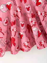 Toddler Girls Valentine Party Pink Dress – Red Bow Heart Print Outfit