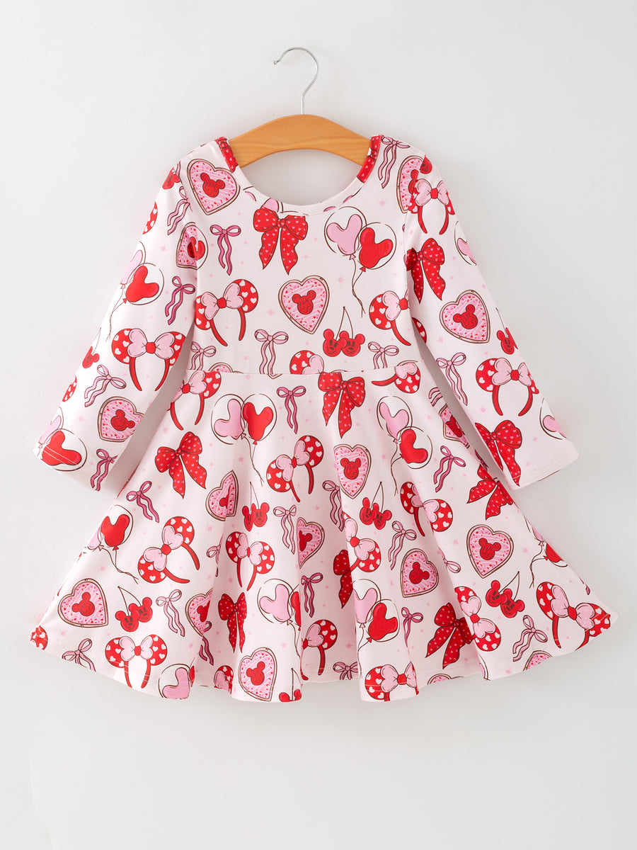 Toddler Girls Valentine Party Dress – Red Bow Heart Print Outfit