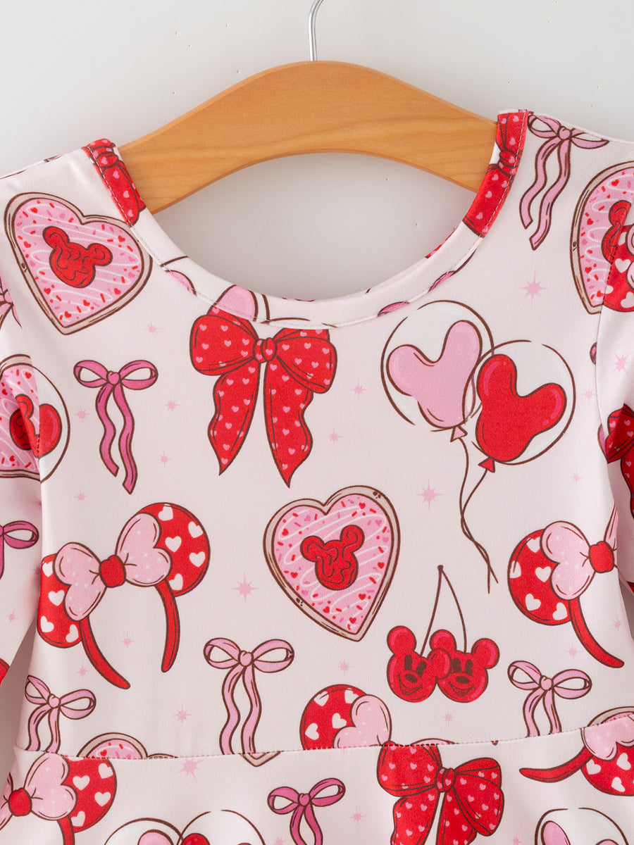 Toddler Girls Valentine Party Dress – Red Bow Heart Print Outfit